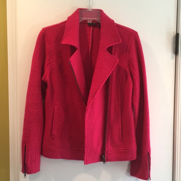 Tahari hot pink wool boucle moto style jacket - Picture 6 of 12